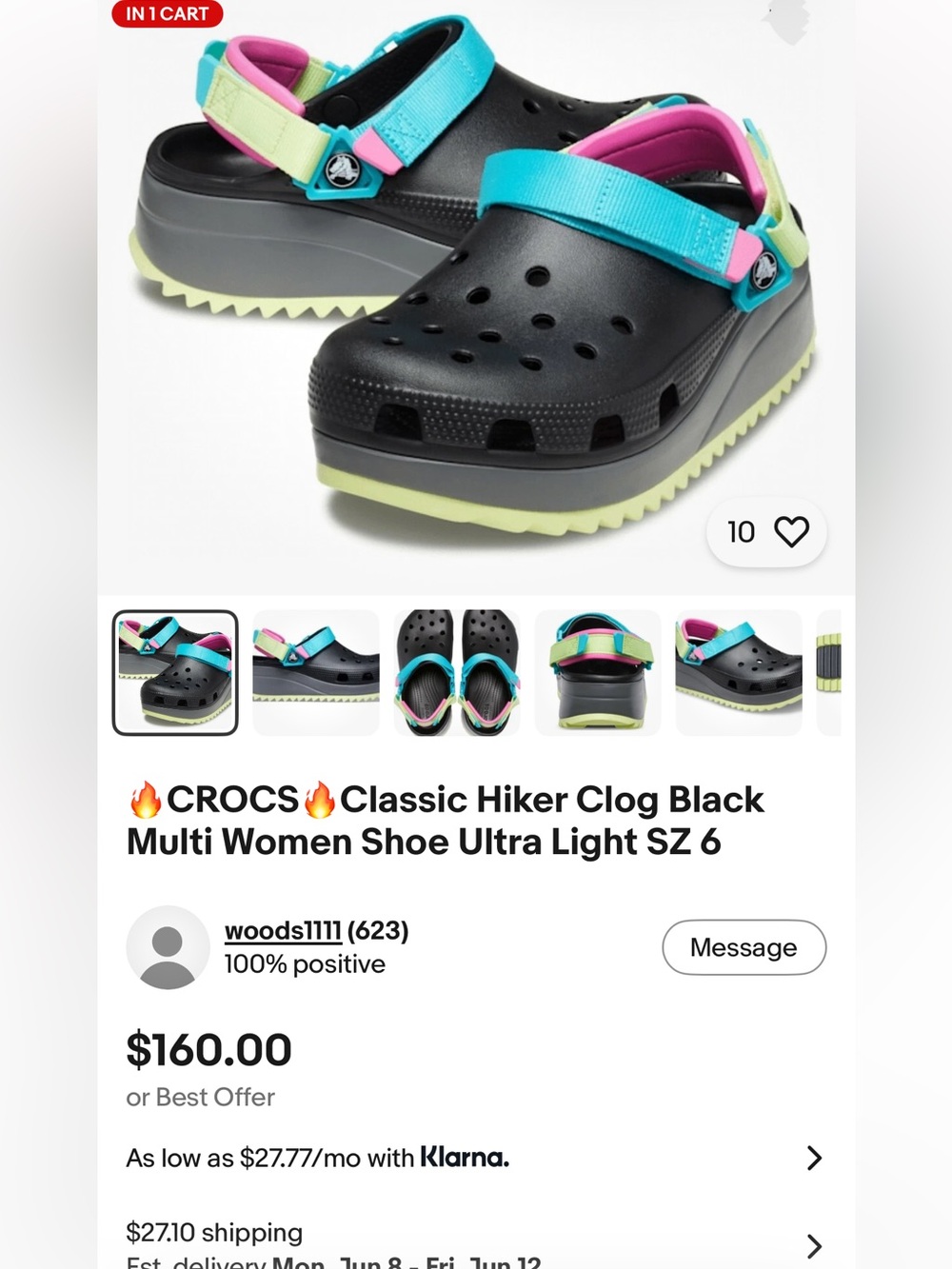 CROCS  Black Clogs with Teal Strap and Pink Trim sz 5 men’s . 7 women’s